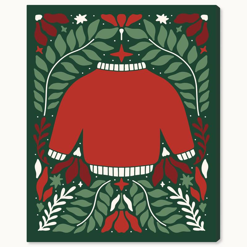 Wynwood Studio Canvas Holiday and Seasonal Cute Red Sweater Red Scandinavian Wall Art Canvas Print