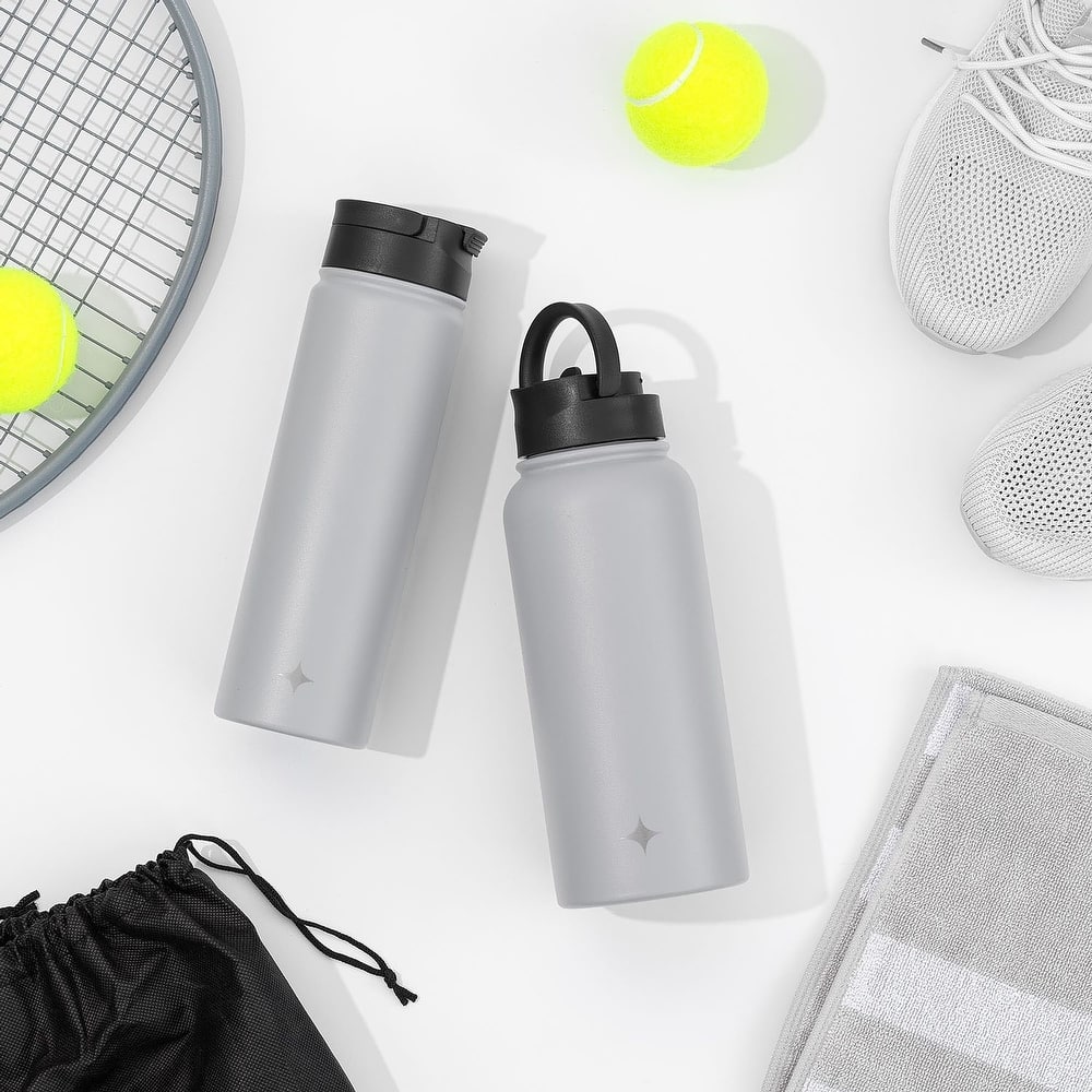 JoyJolt Triple Insulated Stainless Steel Water Bottle with Flip Lid & Sport Straw Lid - 22 oz