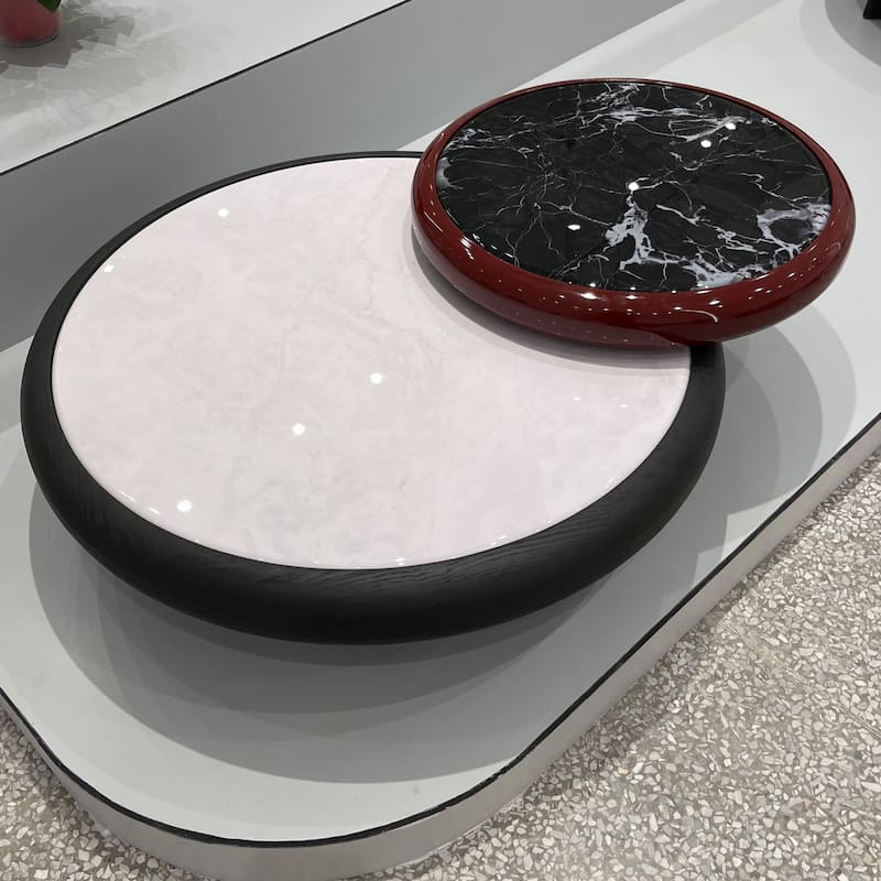 43" Round Coffee Table,Rotatable Faux Marble Table top, White