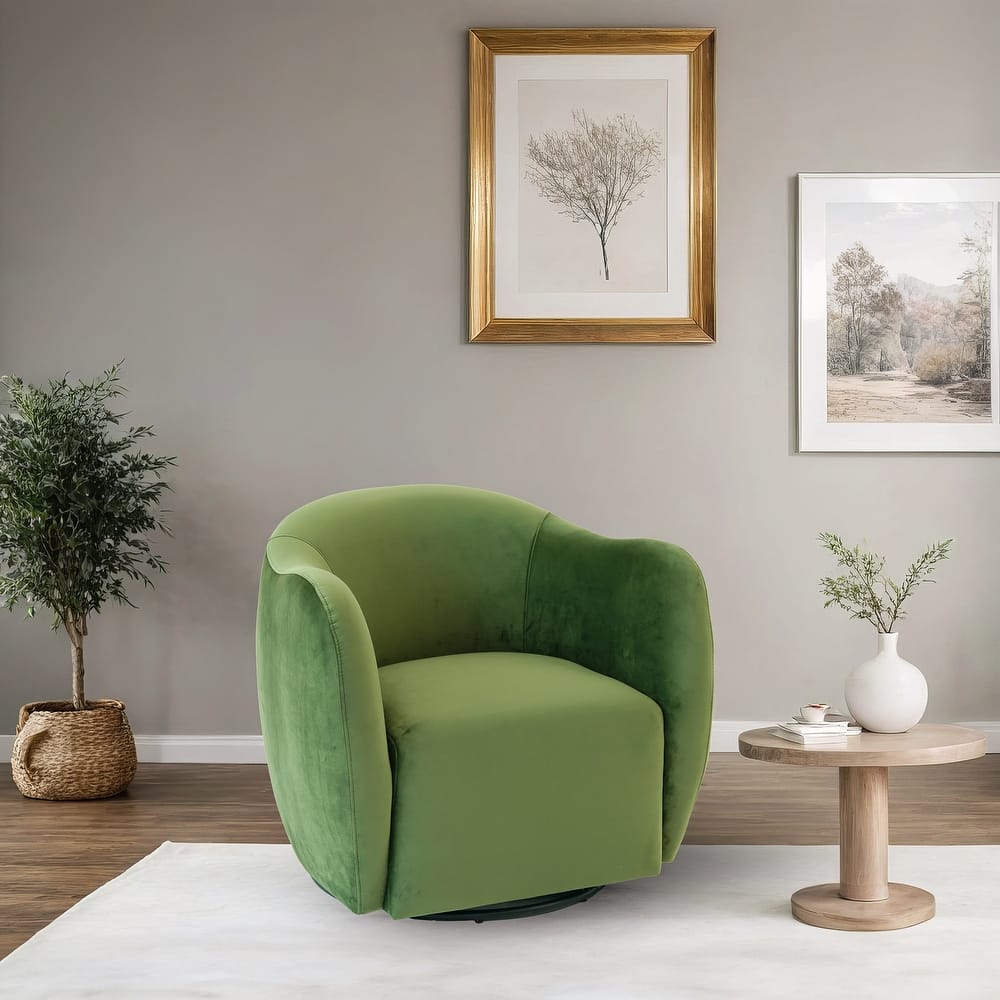 Adeline Mid-Century Modern Upholstered Swivel Chair in Green Velvet