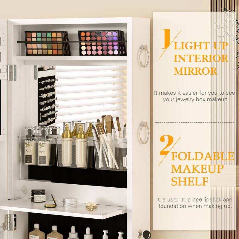 Javlergo Hanging Mirrored Jewelry Cabinet Wall/Door Mounted Lockable Armoire Organizer