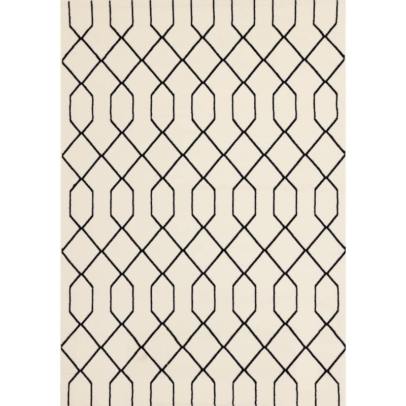 Florence Collection - Cream/Black Modern Lattice Rug - 4'7" x 6'7"