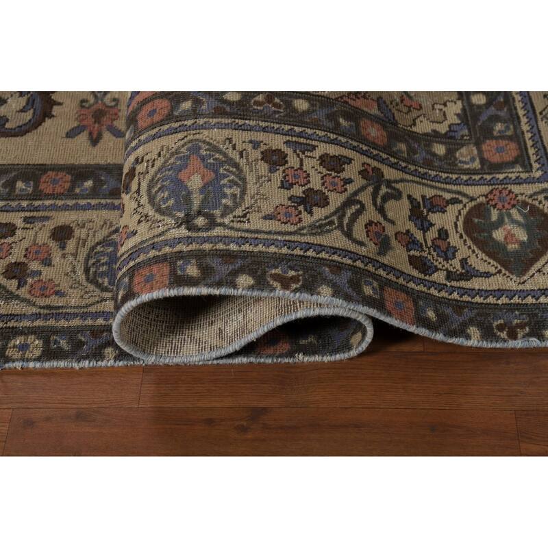 Tabriz Persian Vintage Rug Hand-Knotted Traditional Beige Wool Carpet - 7'8" x 11'2"
