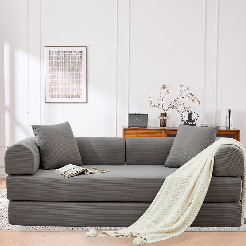 Convertible Sofa Bed, Folding Floor Couch Loveseat with Pillows, Corduroy Multi‑Mode Lounger, Sleeper Mattress