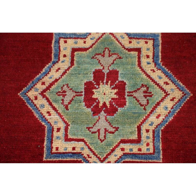 Hand Knotted Oriental 100% Wool Carpet Traditional Geometric Red Kazak Area Rug - 9' 8'' X 6' 7''