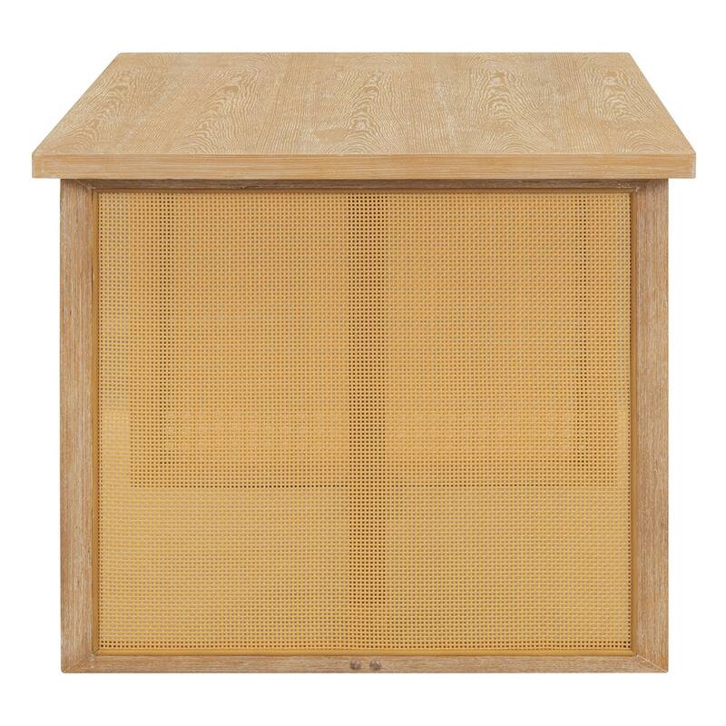 7 Pieces 59.8" Farmhouse Rectangular Dining Table with 6 Rattan Chairs