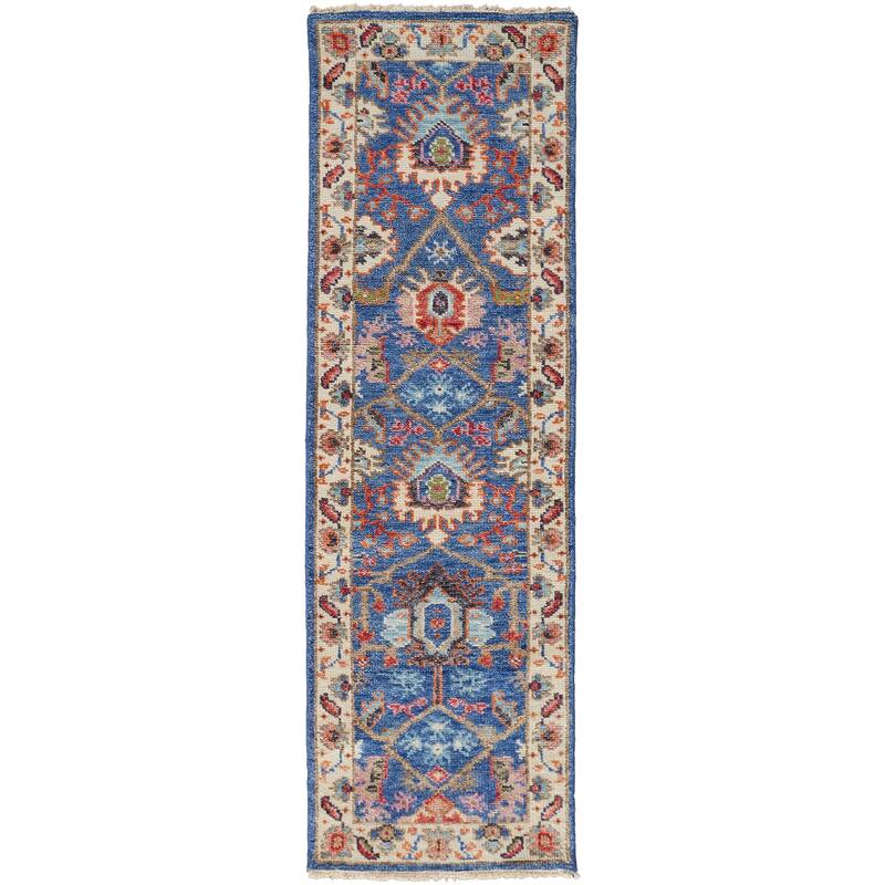 Bennet Luxury Wool Rug, Ornamental Border, Blue, Accent Rug