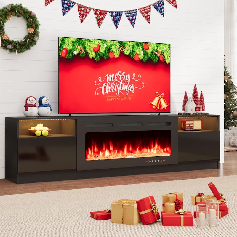 36'' Electric Fireplace TV Stand, Entertainment Center & TV Console for TVs up to 80'', Modern Fireplace Heater for Living Room