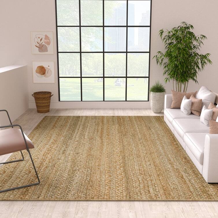 Jute Hand Braided Zigzag Stitch Natural Fibers Farmhouse Style Area Rug - Brown - Rectangle 7' x 9'