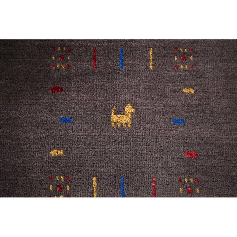 Earth Tone Gabbeh Indo Square Area Rug Hand-Knotted Wool Carpet - 8'2" X 7'10"