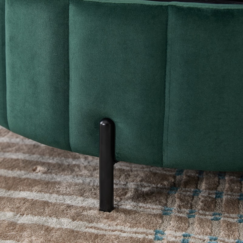 Roomfitters Round Velvet Storage Ottoman Coffee Table, Reversible Lid Footrest for Living Room Bedroom Office