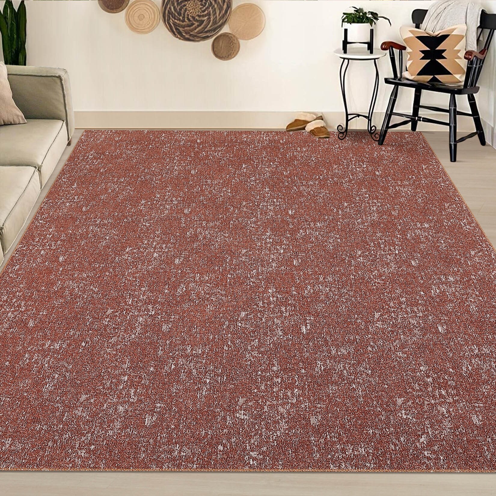 Modern Solid Area Rug Jacquard Textured Washable Rugs for Living Room Bedroom Non-Slip Low Pile Accent Rug
