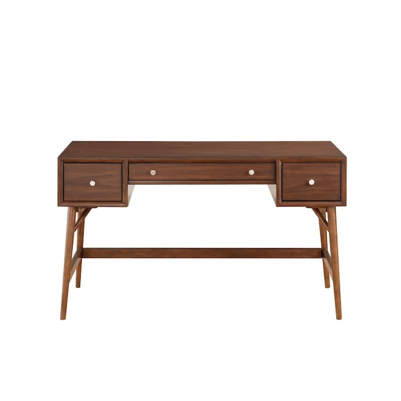 3 Drawer Wooden Writing Desk with Splayed Legs, Walnut Brown