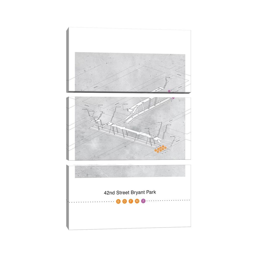 iCanvas "42nd Street Bryant Park Station 3D Map Poster" by Project Subway NYC 3-Piece Canvas Wall Art Set