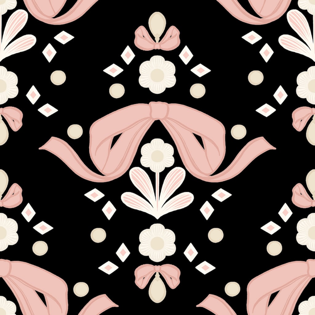 Lele Sadoughi Bow Damask Black Peel & Stick Wallpaper