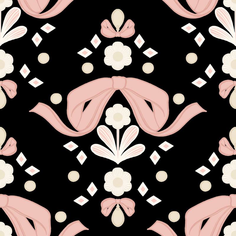 Lele Sadoughi Bow Damask Black Peel & Stick Wallpaper