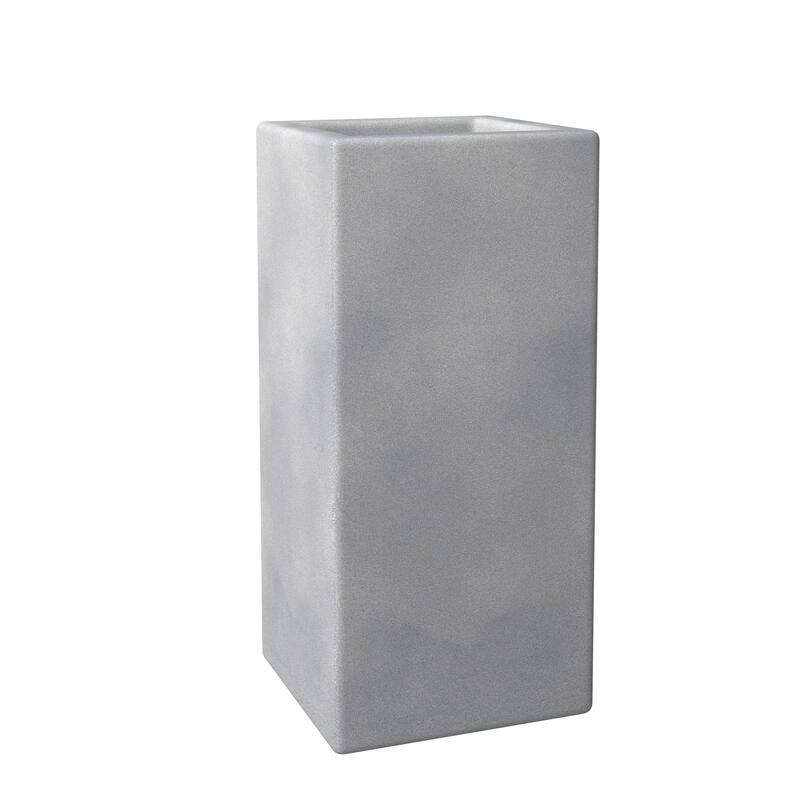Terra Modern Tall Square in Fiberstone and MGO Clay Planter With Drainage Holes Durable Indoor Outdoor Decorative Plant Pot - 31 Inch - Aged Concrete