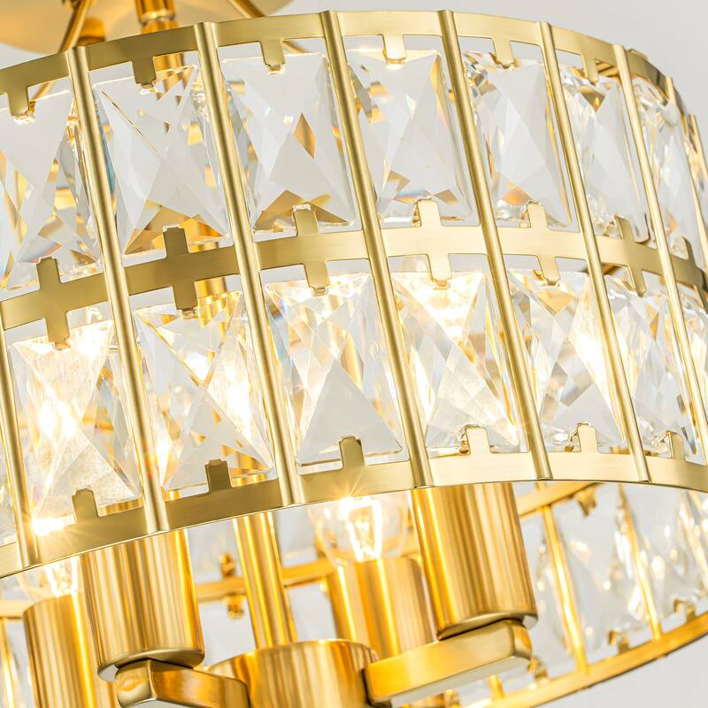 4-Light 13-inch Mid-Century Modern Crystal Drum Ceiling Light Lantern Crystal Semi-Flush Mount Light