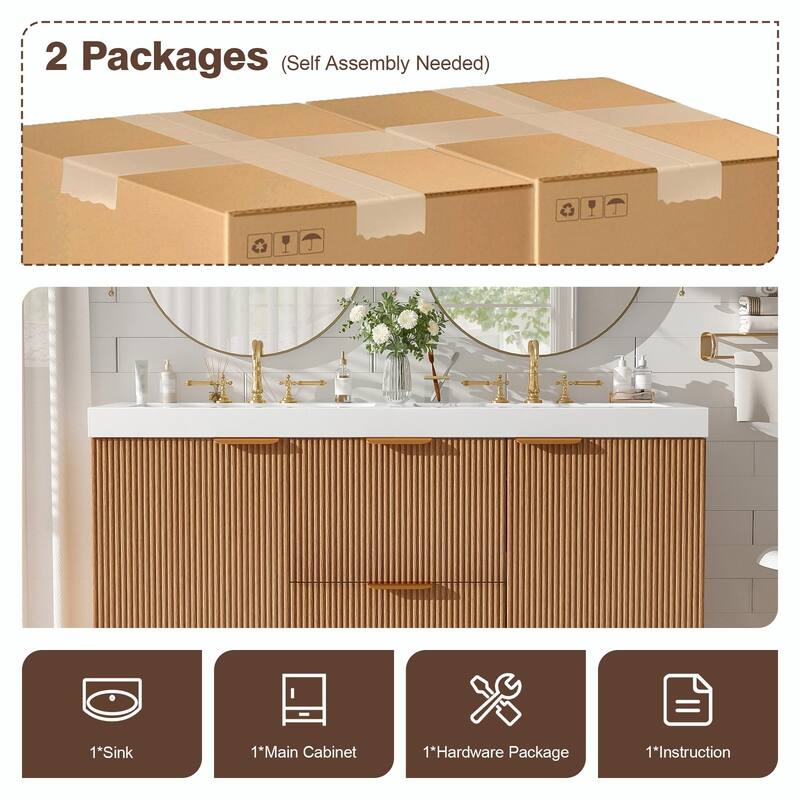 47.24" Wall-Mounted Double Sink Bathroom Vanity with SMC Top