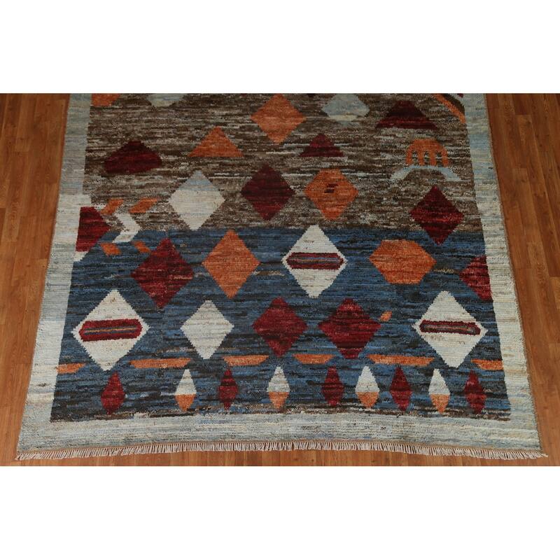 Tribal Geometric Moroccan Oriental Wool Area Rug Hand-knotted Carpet - 7'9" x 9'8"