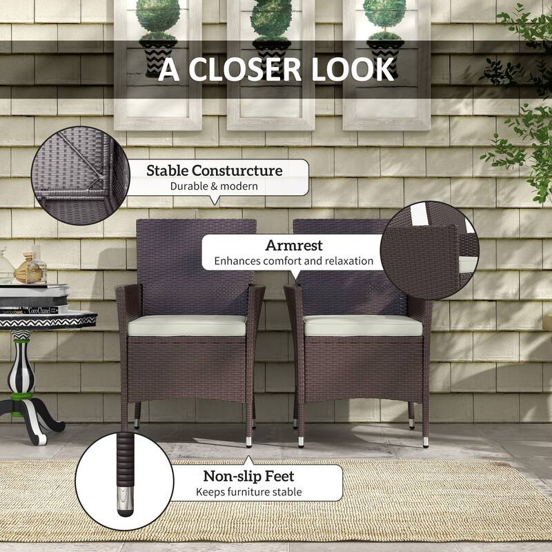 Outsunny 2 Piece Dark Coffee Rattan Chairs, Outdoor Chairs Set of 2