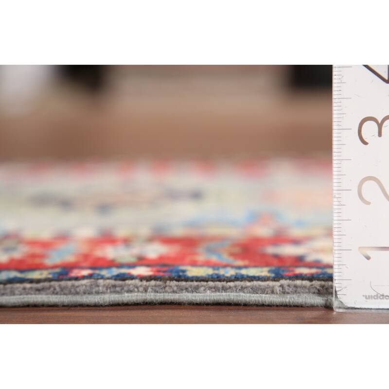 Geometric Kazak Oriental Accent Rug Handmade Grey Wool Carpet - 2'0"x 2'11"