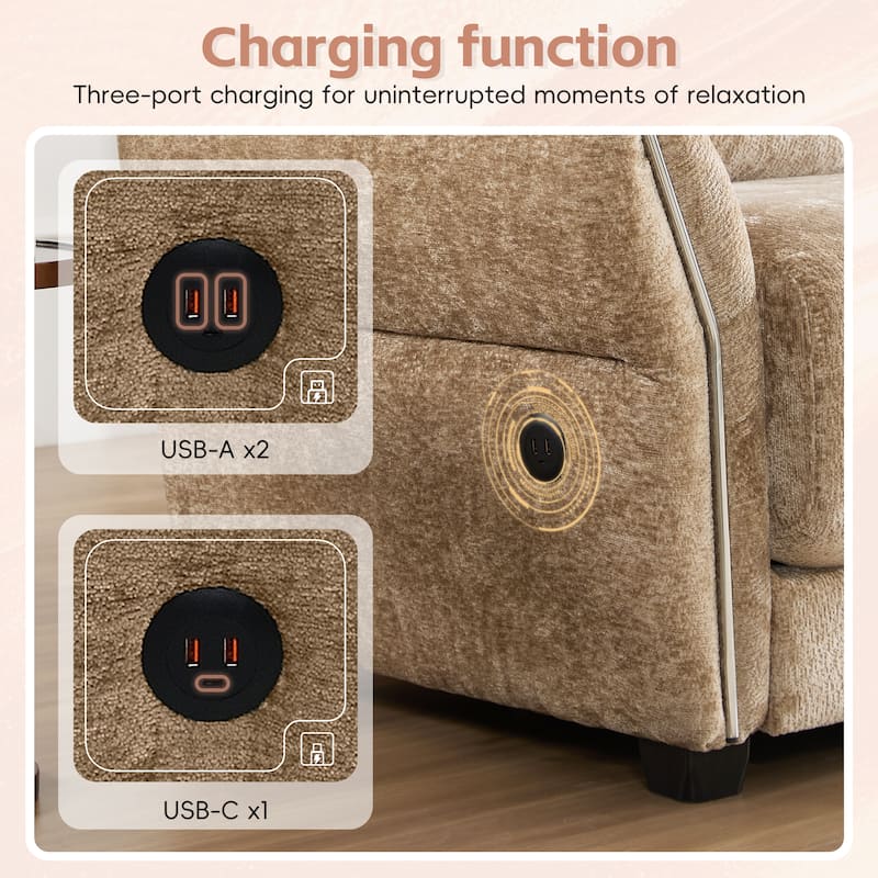 110" Chenille L-Shaped 4-Seater Sectional Sofa with USB/Type-C Charging & Free-Move Ottoman