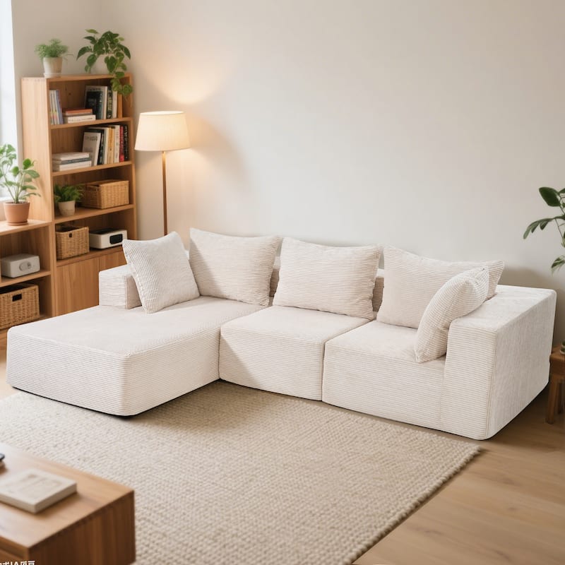 Modular Sectional Sofa, L-Shaped Boneless Couch with Deep Seat, Corduroy Cloud Couch, No Assembly Required