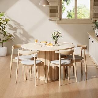 Round Dining Table, Modern Kitchen Table with Solid Wood Pedestal Base ...