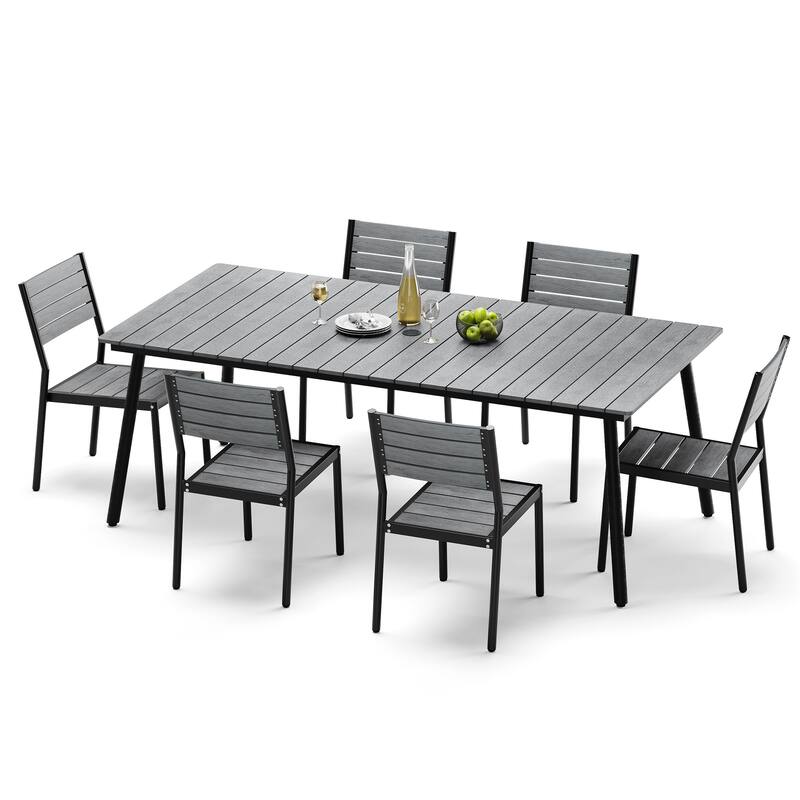 7 Pieces Outdoor Dining Set Aluminum Dining Table with Stackable Chairs - Grey