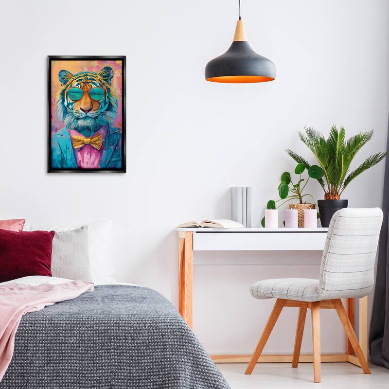 Stupell Smiling Snazzy Tiger Framed Floater Canvas Wall Art Design By LSR Design Studio
