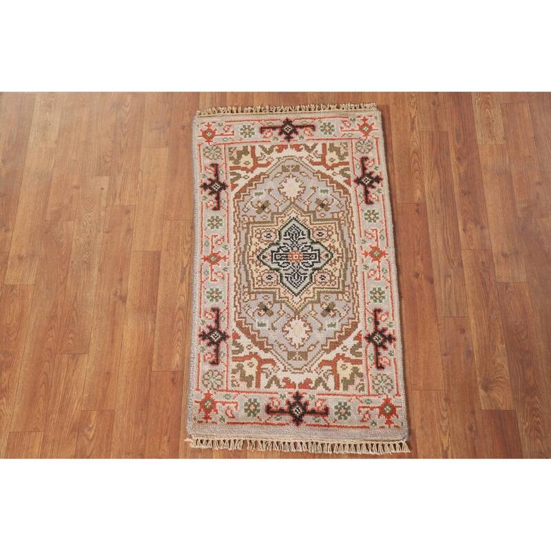 Hand Knotted Oriental 100% Wool Carpet Traditional Medallion Greys & Charcoal Heriz (serapi) Area Rug - 3' 0'' X 2' 0''