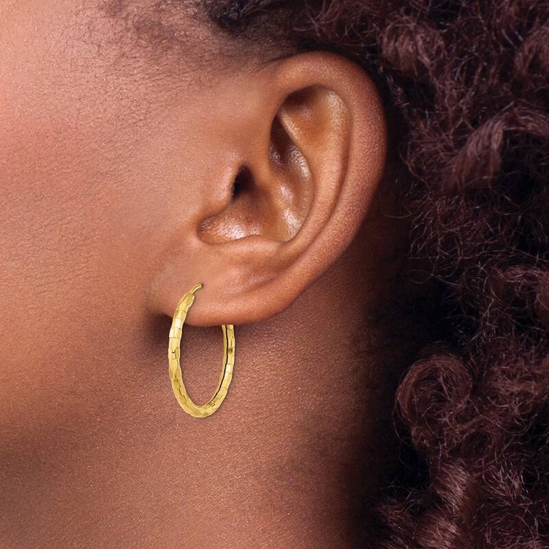 Curata 14k Yellow Gold Polished Faceted 2.5x24mm Endless Hoop Earrings