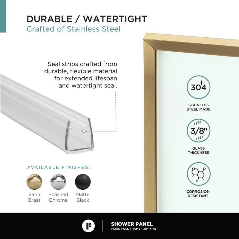 Fine Fixtures Single Fixed Clear Tempered Glass Shower Panel