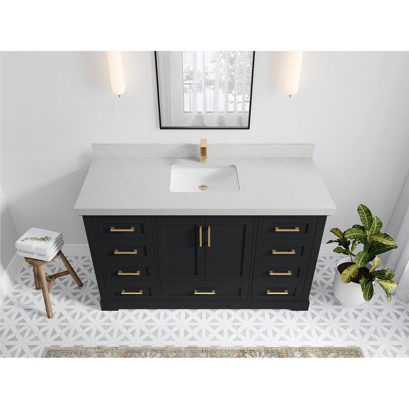 Willow Collection 60 in W x 22 in D x 36 in H Boston Single Bowl Sink Bathroom Vanity with Countertop