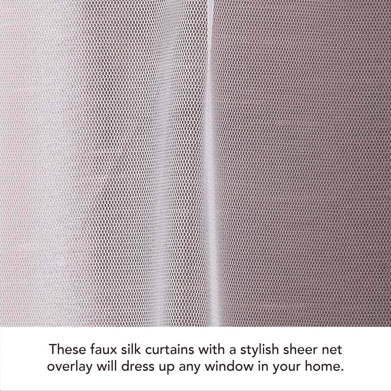 Creative Home Ideas Augusta Faux Silk Blackout with Sheer Overlay Grommet Window Curtain Panel Pair with Tiebacks