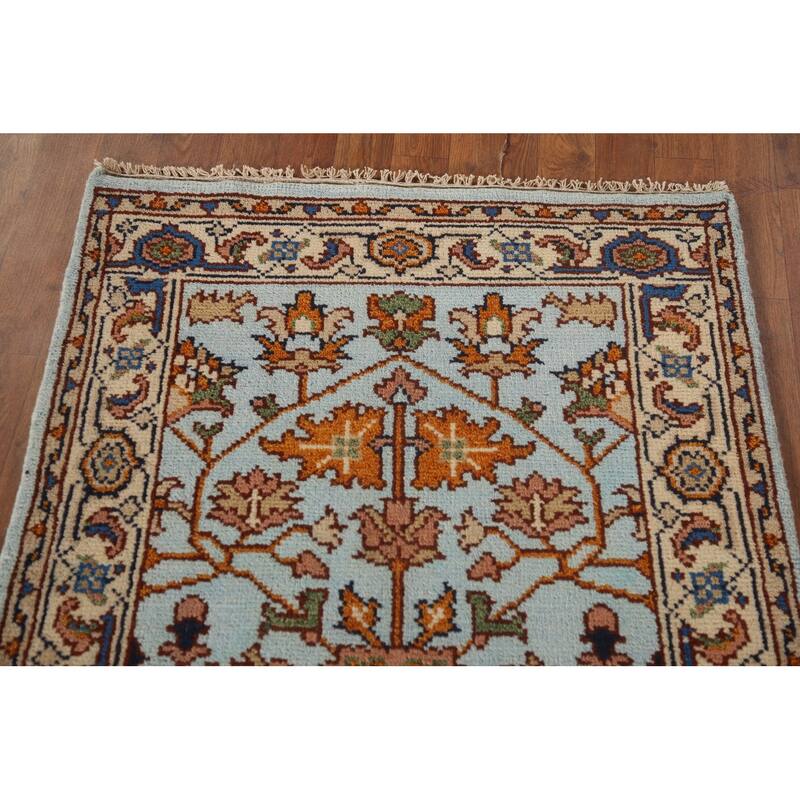 Light Blue Floral Heriz Serapi Oriental Accent Rug Wool Carpet - 2'11"x 5'1"