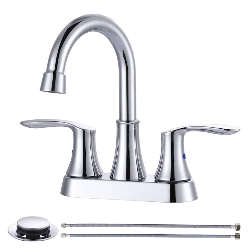 WOWOW 4 in. Centerset Double Handle High Arc Bathroom Faucet - Polished Chrome