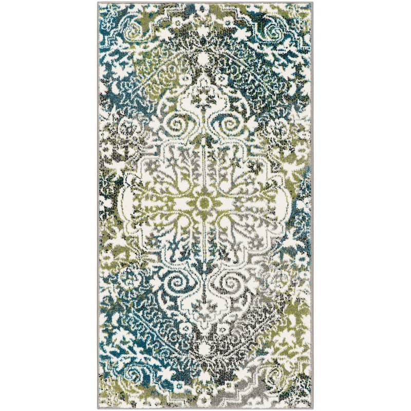 SAFAVIEH Watercolor Alani Modern Abstract Medallion Rug - 2'3" x 4' - Ivory/Peacock Blue