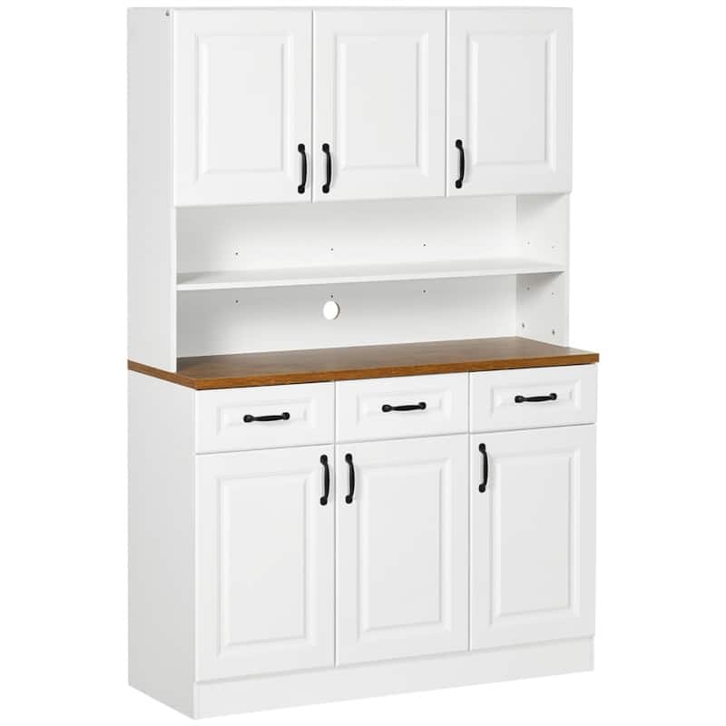 White Pantry Storage Cabinet with Adjustable Shelves and Open Counter for Microwave and Appliances - 47.25”L x 17”W x 70.75”H
