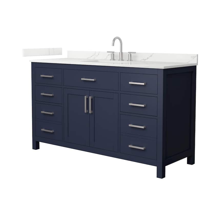 Wyndham Collection WCG2424-60S-QTZ-US3MXX Beckett 60" Free Standing - Dark Blue / Giotto Quartz Top / Brushed Nickel