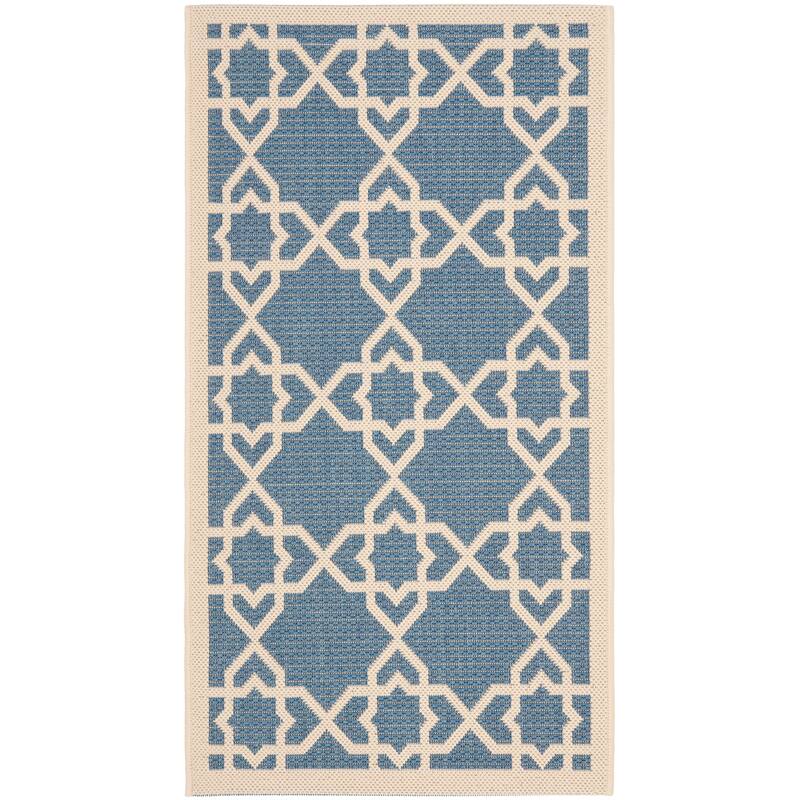 SAFAVIEH Courtyard Hanifa Trellis Indoor/ Outdoor Waterproof Patio Backyard Rug - 2' x 3'7" - Blue/Beige