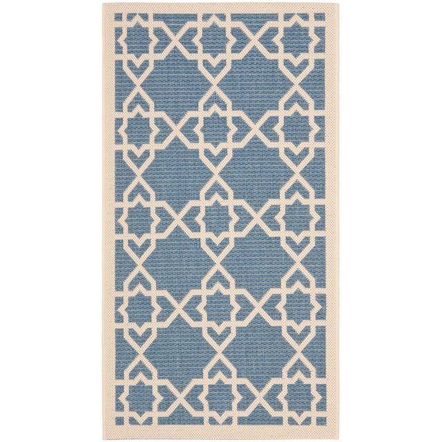SAFAVIEH Courtyard Lawanda Trellis Indoor/ Outdoor Waterproof Patio Backyard Rug - 2' x 3'7" - Blue/Beige