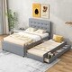 preview thumbnail 1 of 7, Full Size Upholstered Platform Bed with Pull-out Twin Size Trundle and 3 Drawers Grey - Full