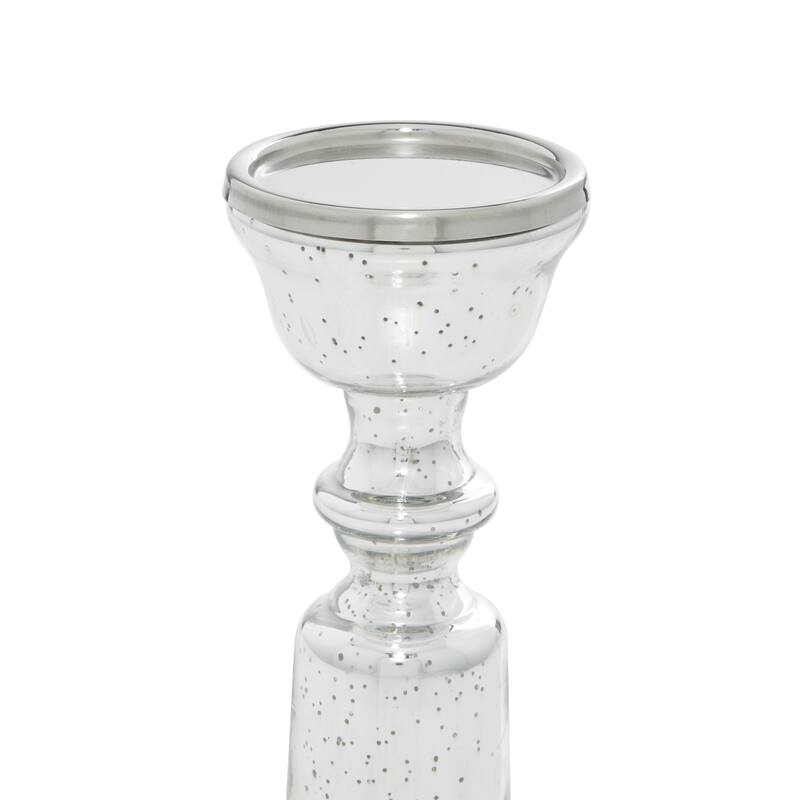 Glass Handmade Turned Style Pillar Candle Holder - Set of 2 Silver - Roche River Decor - 5"W x 5"L x 12"H