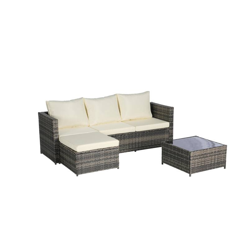 2-Pieces Outdoor Patio L-Shaped Sectional Sofa Set with Glass Coffee Table