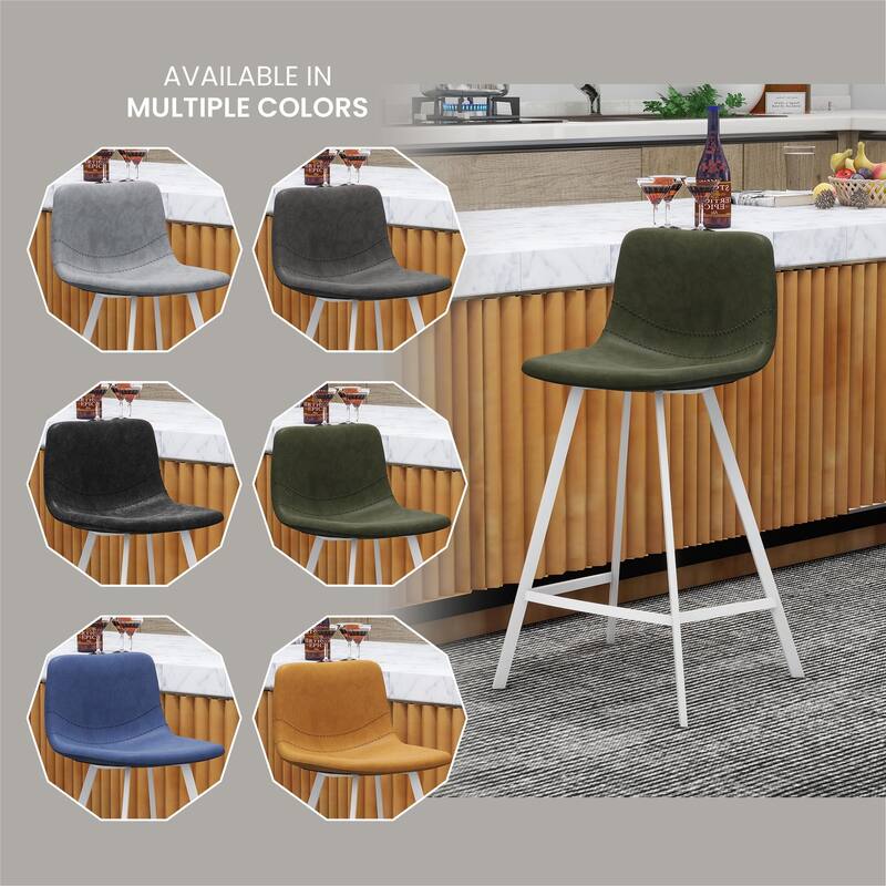 35-Inch Leather Counter Stool Padded Seat Stainless Steel Base and Footrest