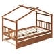 preview thumbnail 99 of 110, Creativity House Bed Twin/ Full Size Frame with Trundle for Boys Girls, Wood Platform Bed with Roof No Box Spring Needed