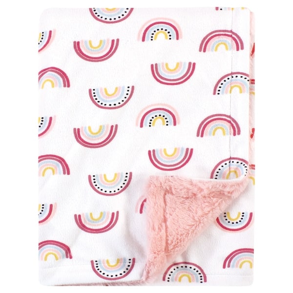 slide 1 of 1, Hudson Baby Infant Girl Plush Blanket with Furry Binding and Back, Modern Rainbow, One Size - Modern Rainbow - One Size One Size - Modern Rainbow