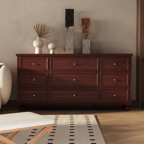 FAMAPY 9 Drawer 63'' W Dresser White Chest Srorage Cabinet Lacquer